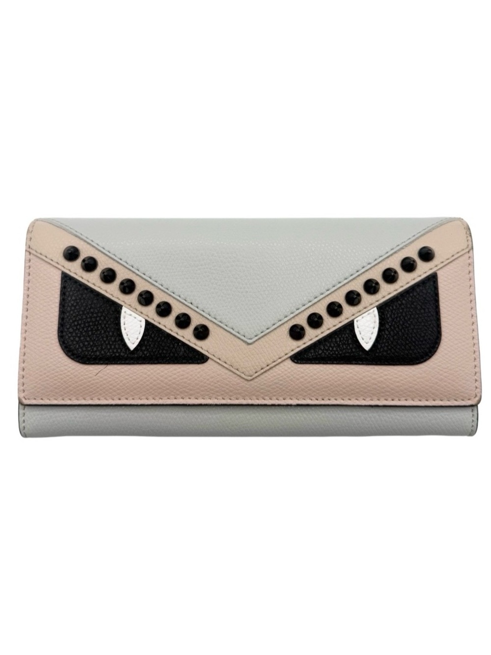 Fendi Bag Bugs Monster Eyes Gray Pink Leather Continental Wallet